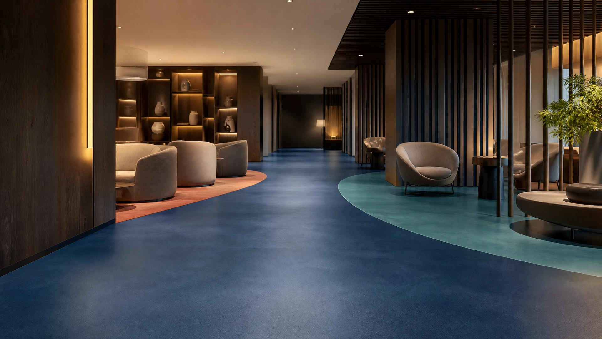 Illustratives Anwendungsbild eines elastischen Bodens in einem Hotelbereich